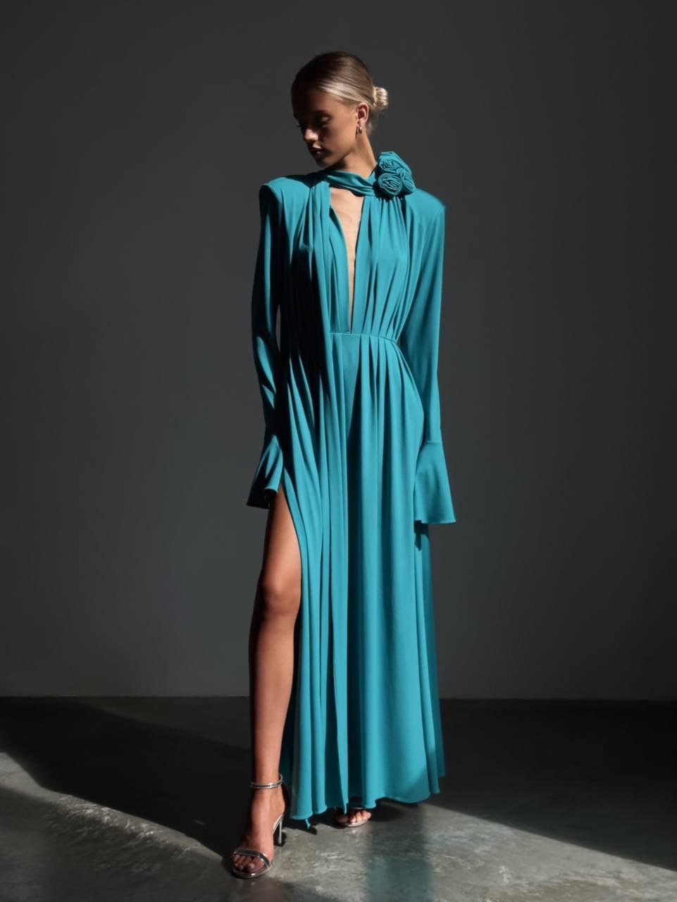 Elegant Turquoise Maxi Dress - Maelle Paris