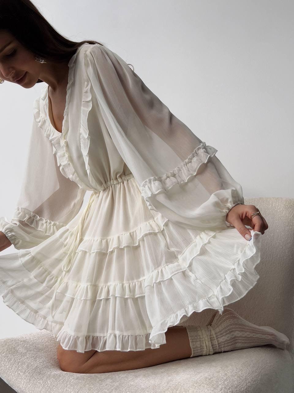Elegant Ruffled White Mini Dress - Maelle Paris