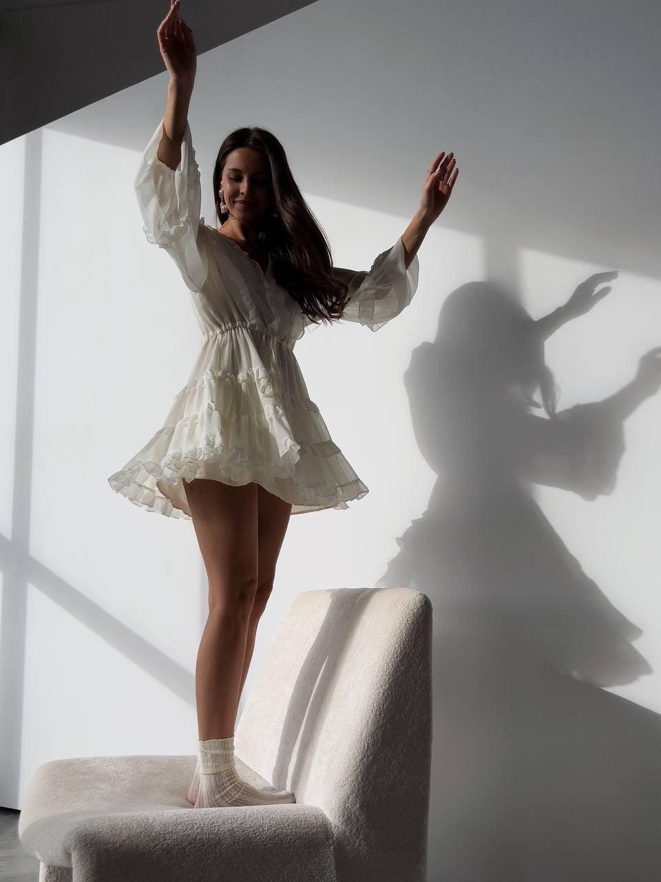 Elegant Ruffled White Mini Dress - Maelle Paris