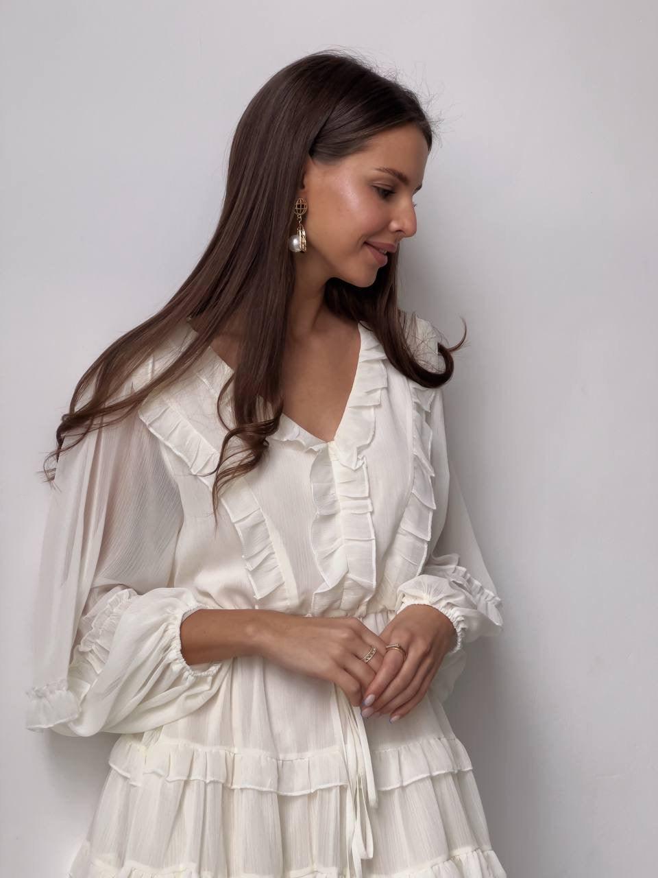 Elegant Ruffled White Mini Dress - Maelle Paris