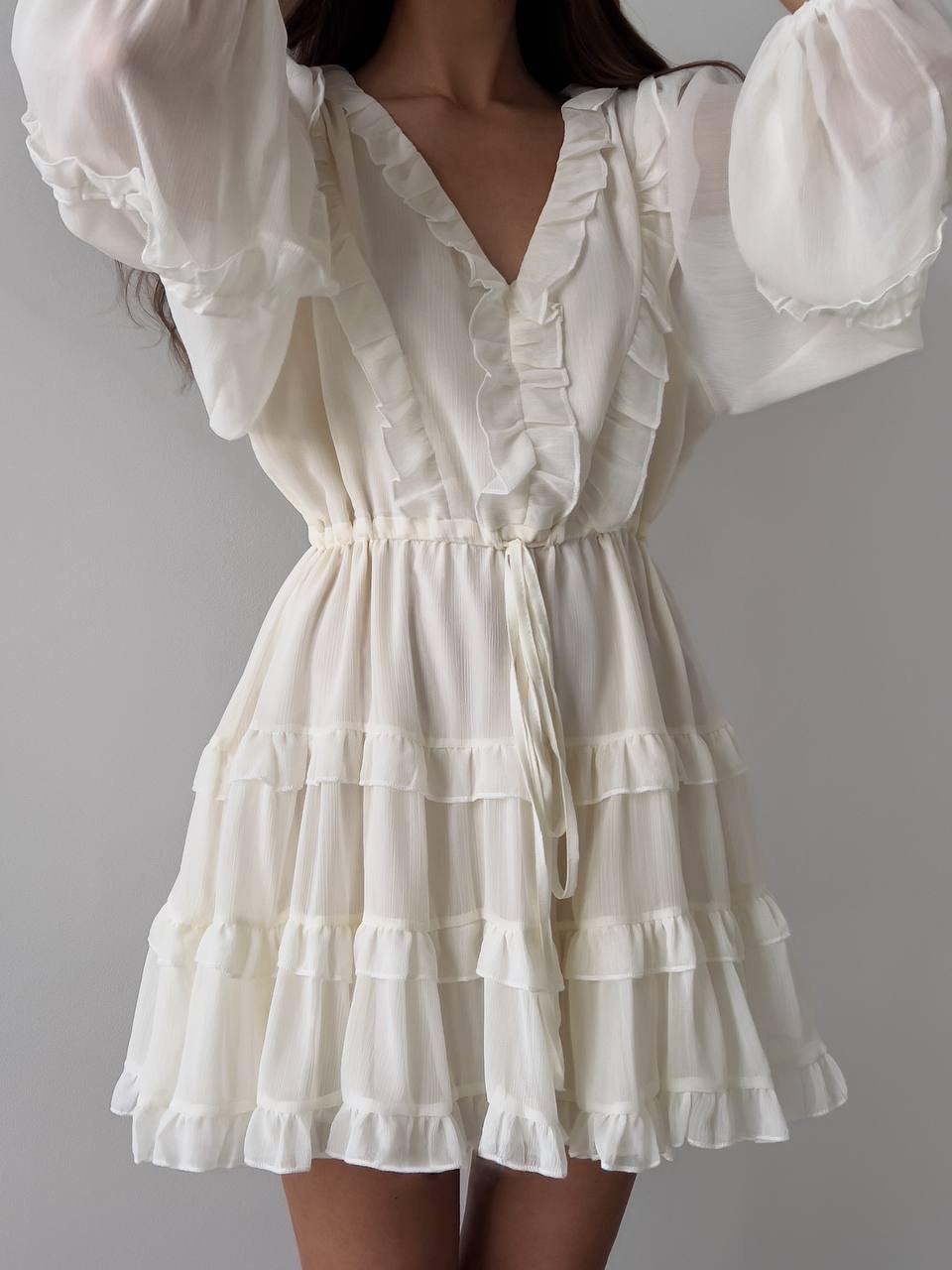 Elegant Ruffled White Mini Dress - Maelle Paris