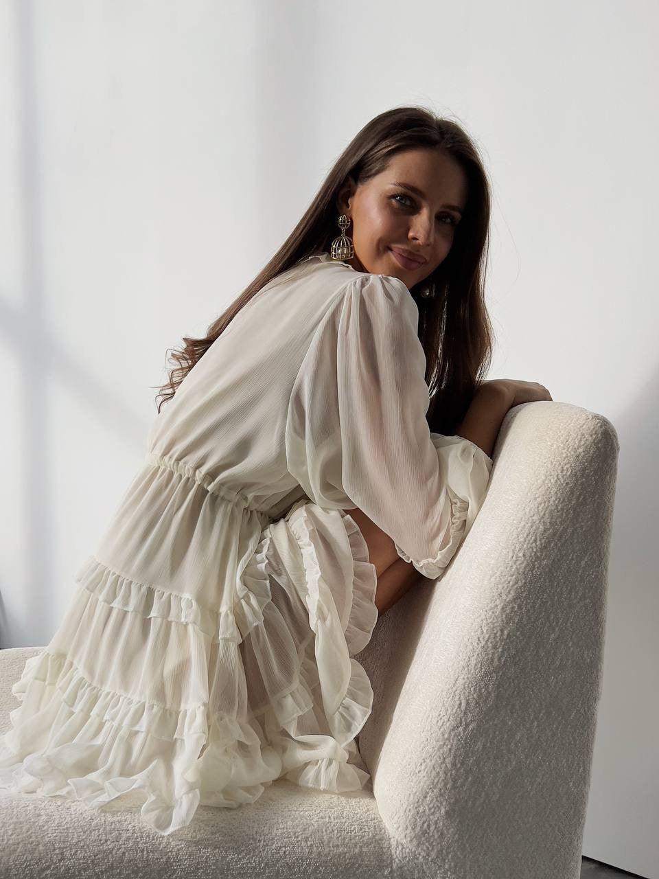 Elegant Ruffled White Mini Dress - Maelle Paris