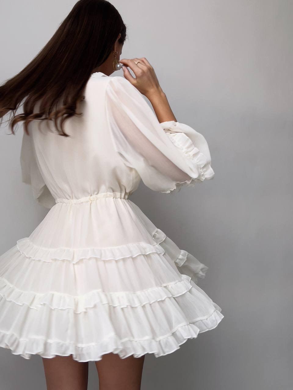 Elegant Ruffled White Mini Dress - Maelle Paris