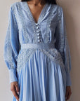 Elegant Blue Lace-Detailed Dress - Maelle Paris