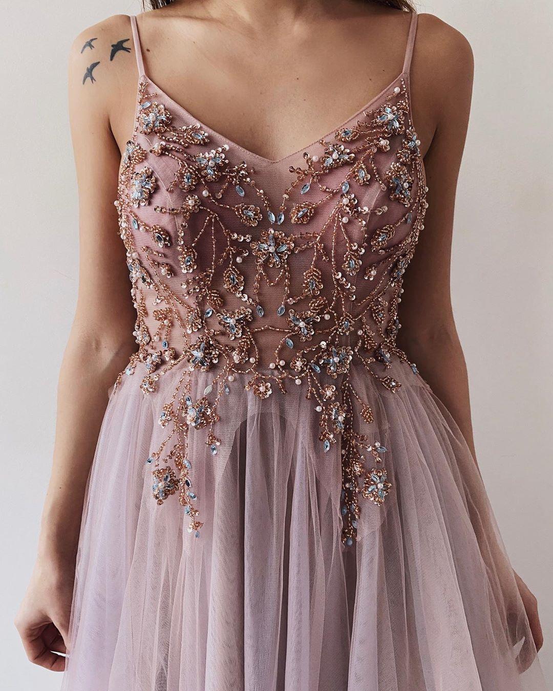 Elegant Embellished Tulle Evening Gown - Maelle Paris