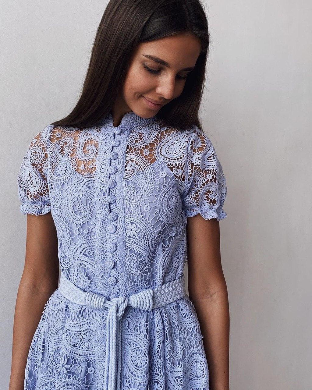 Elegant Lace Lilac Midi Dress - Maelle Paris