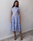 Elegant Lace Lilac Midi Dress - Maelle Paris