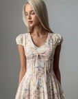 Robe midi fleurie façon corset
