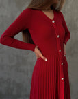 Robe midi boutonnée en maille côtelée