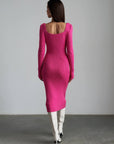 Robe midi côtelée fuchsia