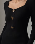 Abito midi nero elegante in maglia a coste
