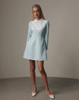 Robe vintage bleu pastel à col en dentelle