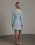 Robe vintage bleu pastel à col en dentelle