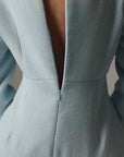 Robe vintage bleu pastel à col en dentelle
