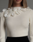 Strick-Top mit Blumenapplikationen