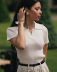 Cream Still Knit Polo Top