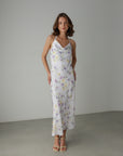 Slip dress drappeggiato a fiori