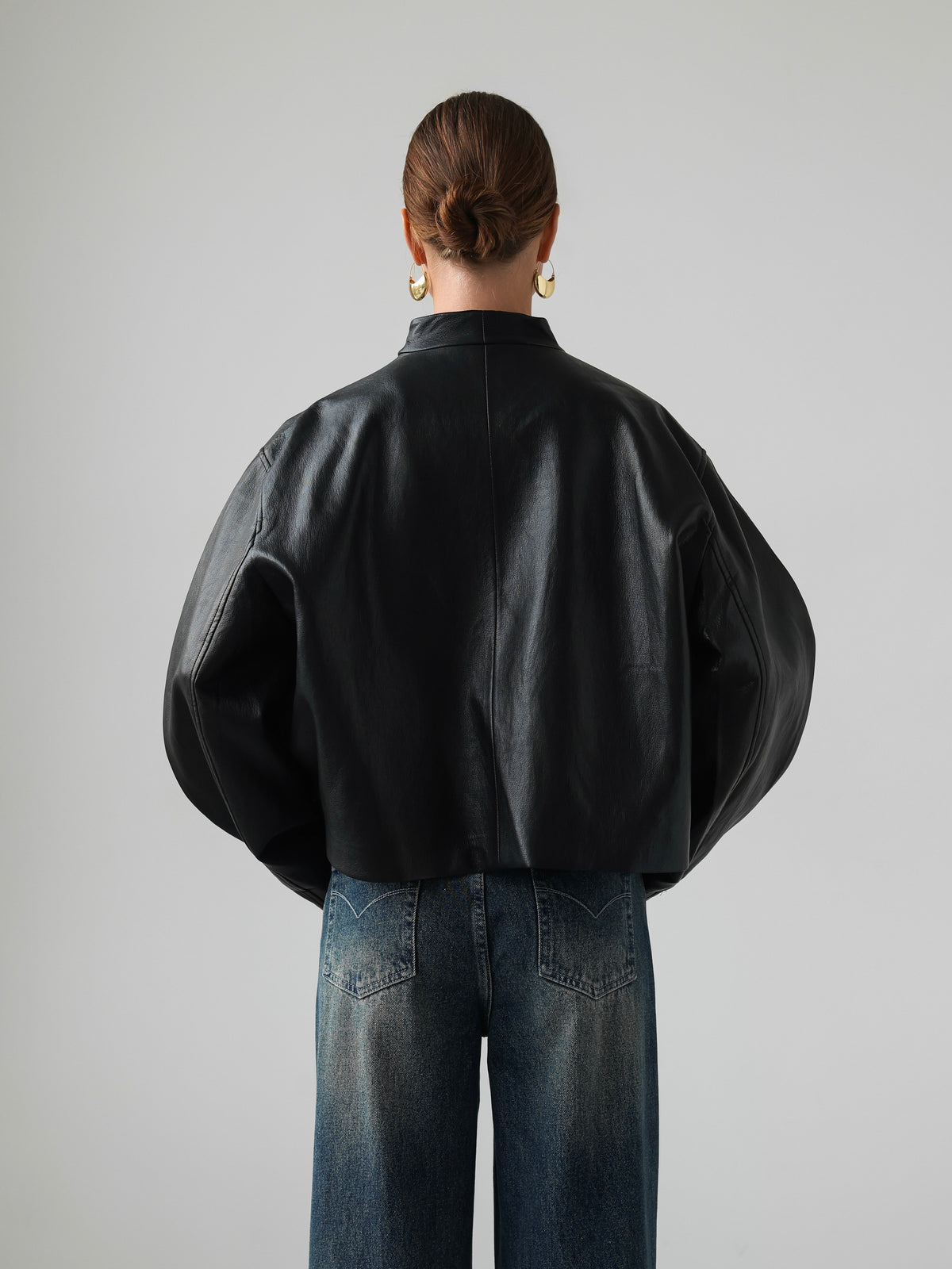 Veste en cuir drapée Minuit