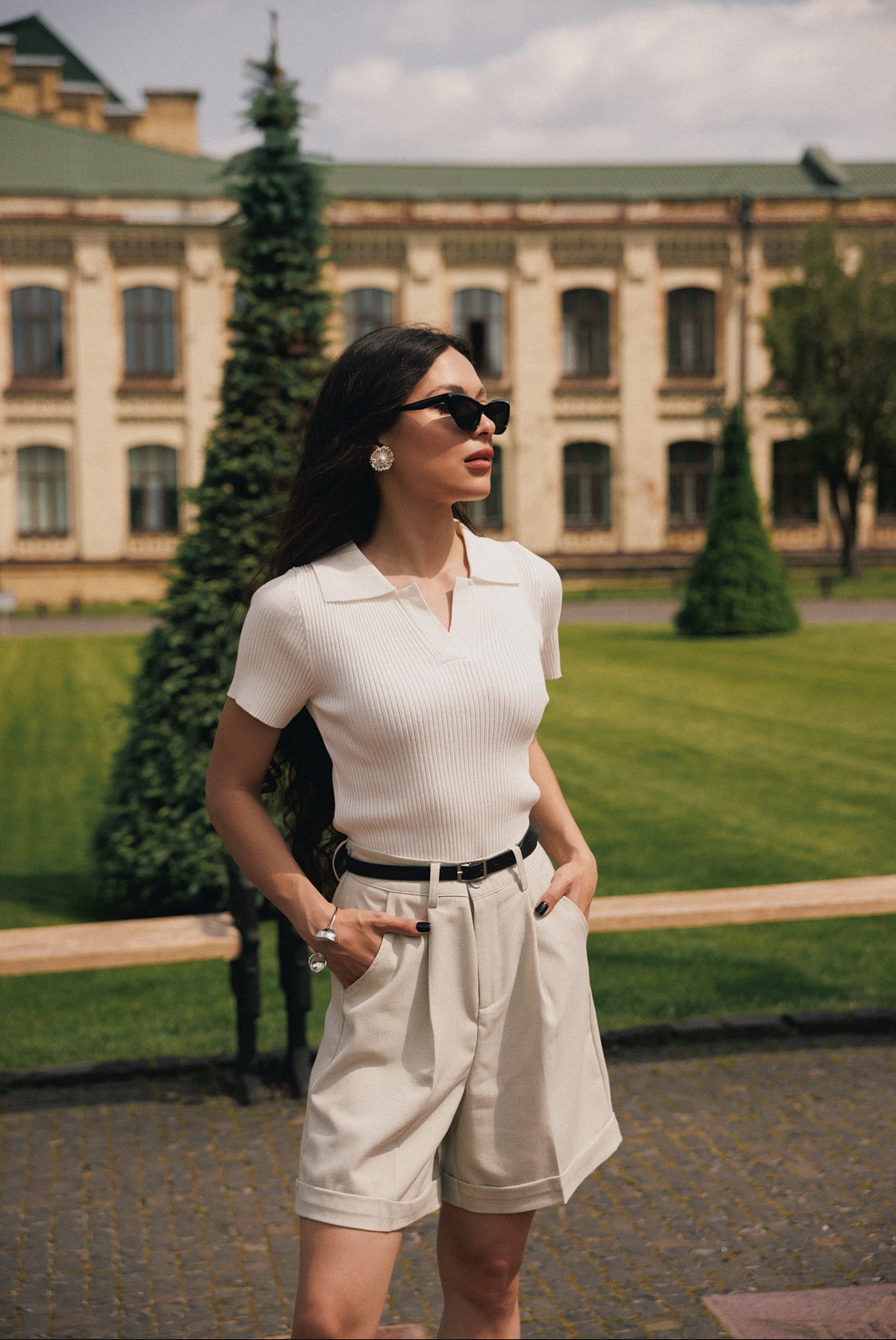 Cream Still Knit Polo Top