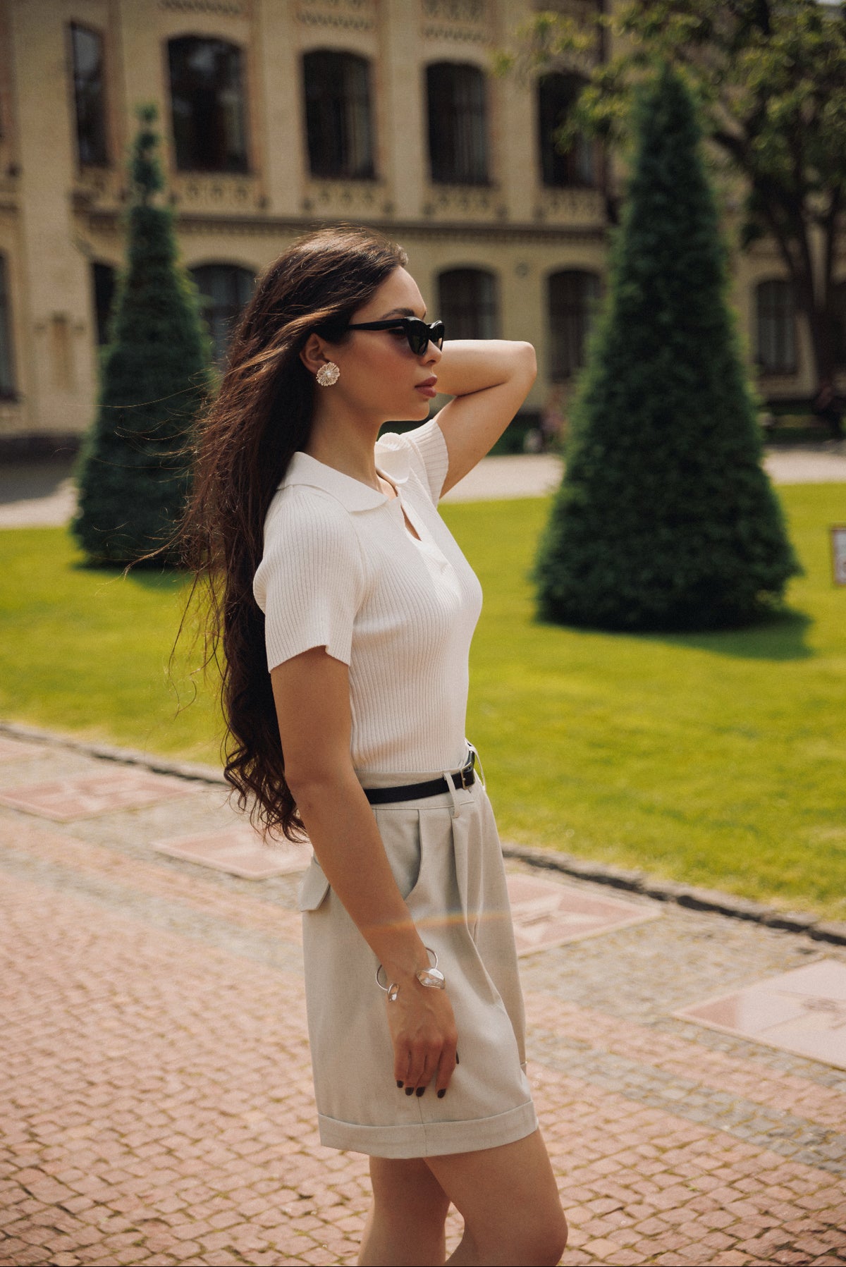 Cream Still Knit Polo Top