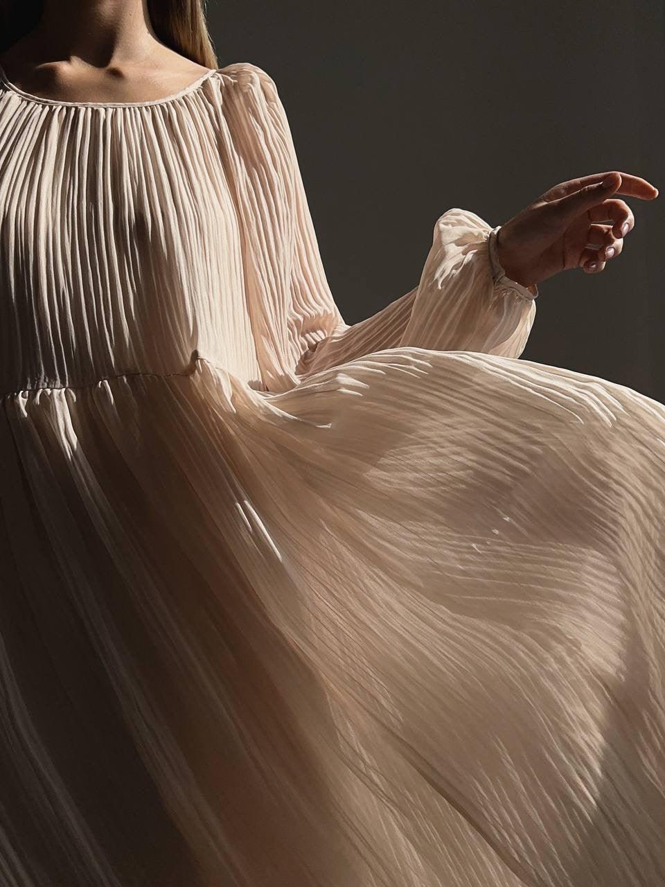 Ethereal Breeze Pleated Maxi Dress.