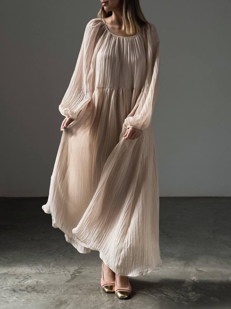 Ethereal Breeze Pleated Maxi Dress.