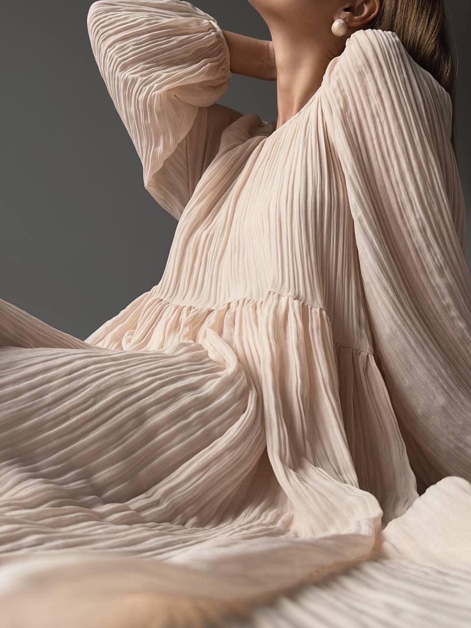 Ethereal Breeze Pleated Maxi Dress.