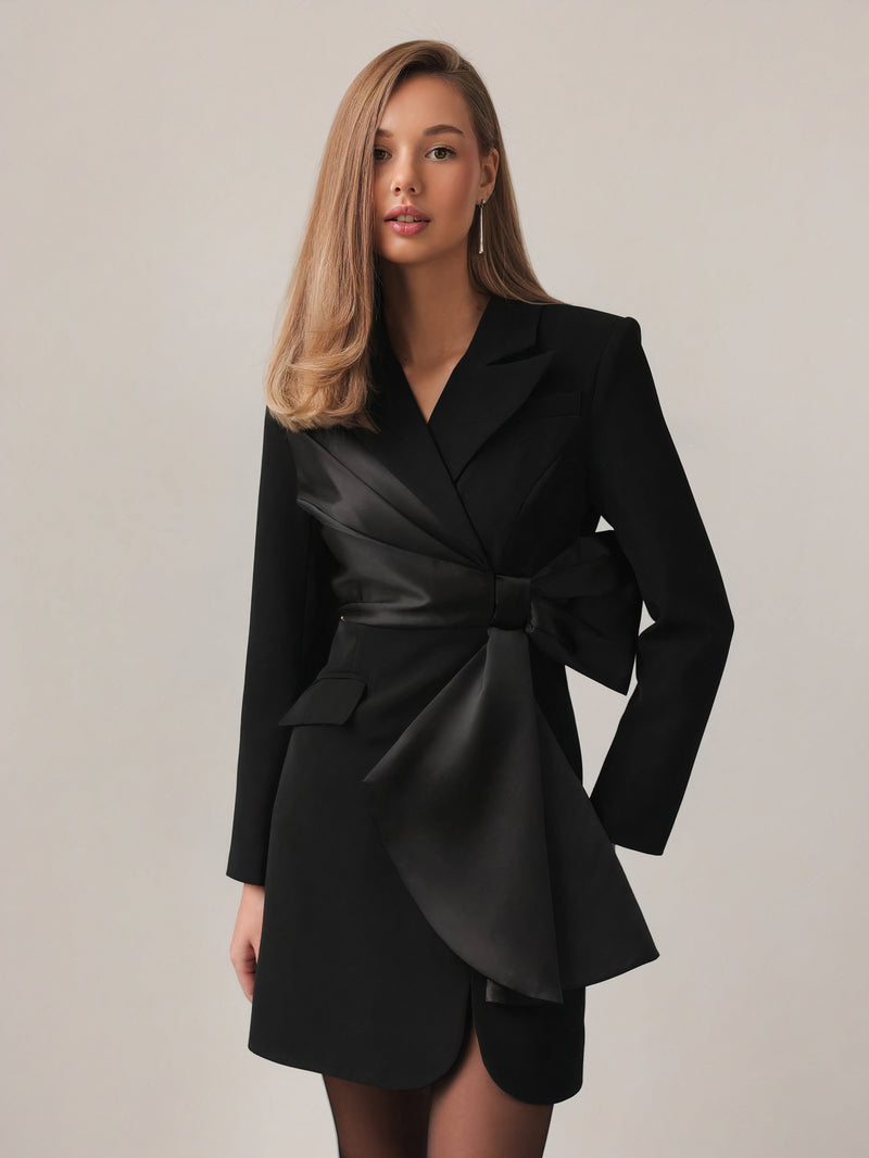 Vestido blazer con lazo de satén