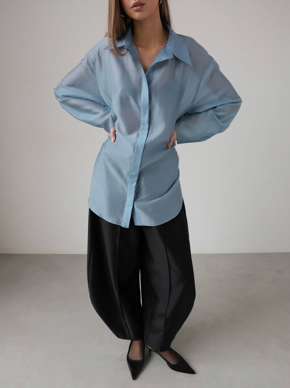 Chemise en soie bleu ciel