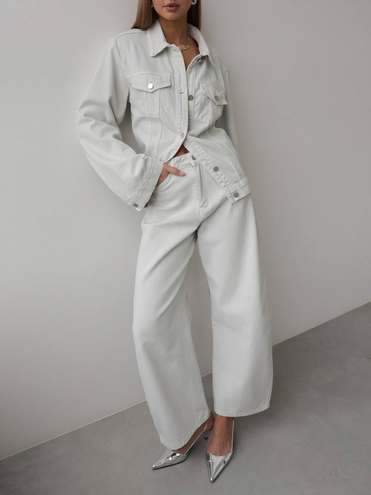 Veste en denim blanc albâtre