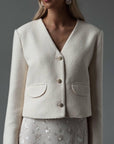 Elegant Beige Tweed Jacket - Maelle Paris