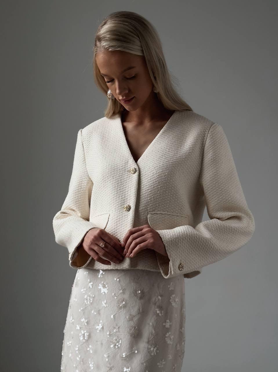 Elegant Beige Tweed Jacket - Maelle Paris