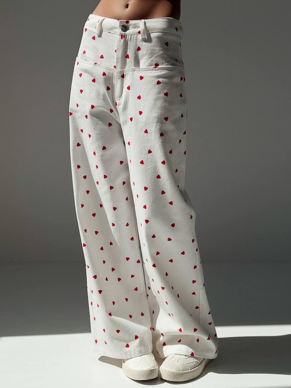 Stylish Heart-Patterned White Pants - Maelle Paris