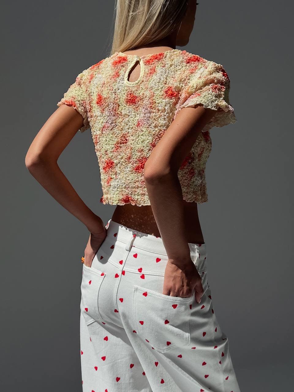 Stylish Heart-Patterned White Pants - Maelle Paris