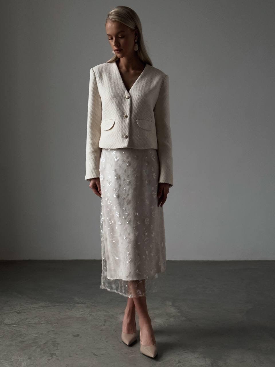 White Embroidered Midi Skirt - Maelle Paris
