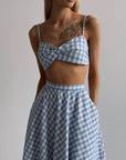 Blue Gingham Crop Top and Midi Skirt Set - Maelle Paris