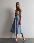 Blue Gingham Crop Top and Midi Skirt Set - Maelle Paris