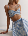 Blue Gingham Crop Top and Midi Skirt Set - Maelle Paris