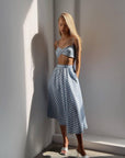 Blue Gingham Crop Top and Midi Skirt Set - Maelle Paris