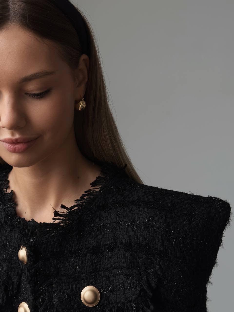 Elegant Black Tweed Jacket and Shorts Suit - Maelle Paris