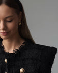 Elegant Black Tweed Jacket and Shorts Suit - Maelle Paris