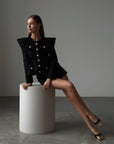 Elegant Black Tweed Jacket and Shorts Suit - Maelle Paris