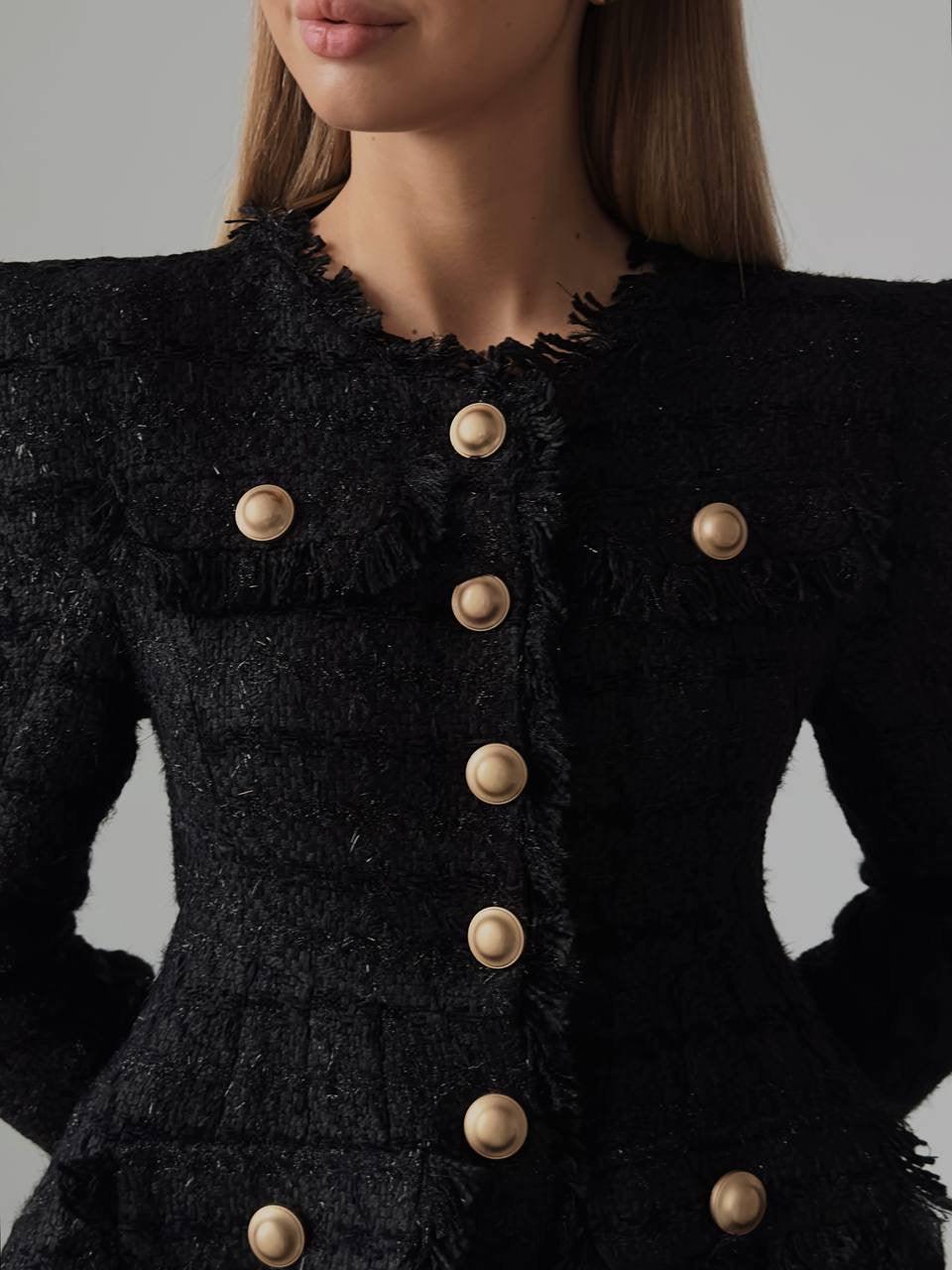 Elegant Black Tweed Jacket and Shorts Suit - Maelle Paris