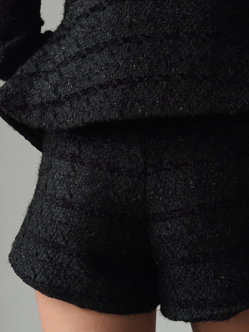 Elegant Black Tweed Jacket and Shorts Suit - Maelle Paris