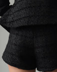 Elegant Black Tweed Jacket and Shorts Suit - Maelle Paris