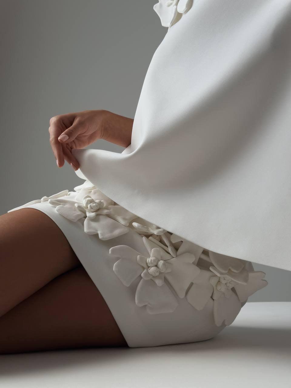 White Mini Suit with Floral Details - Maelle Paris