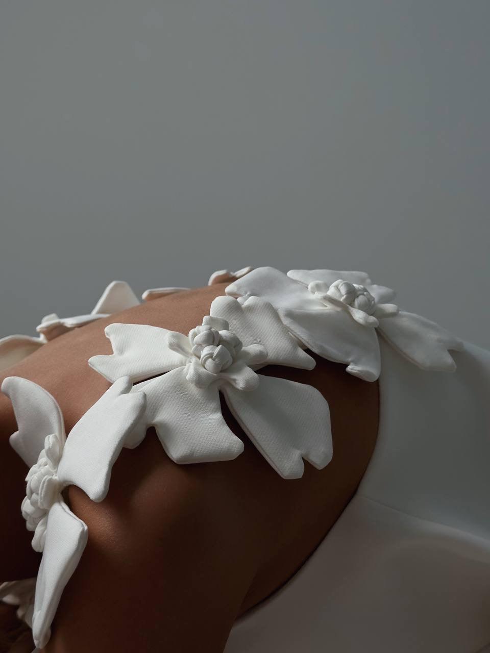 White Mini Suit with Floral Details - Maelle Paris
