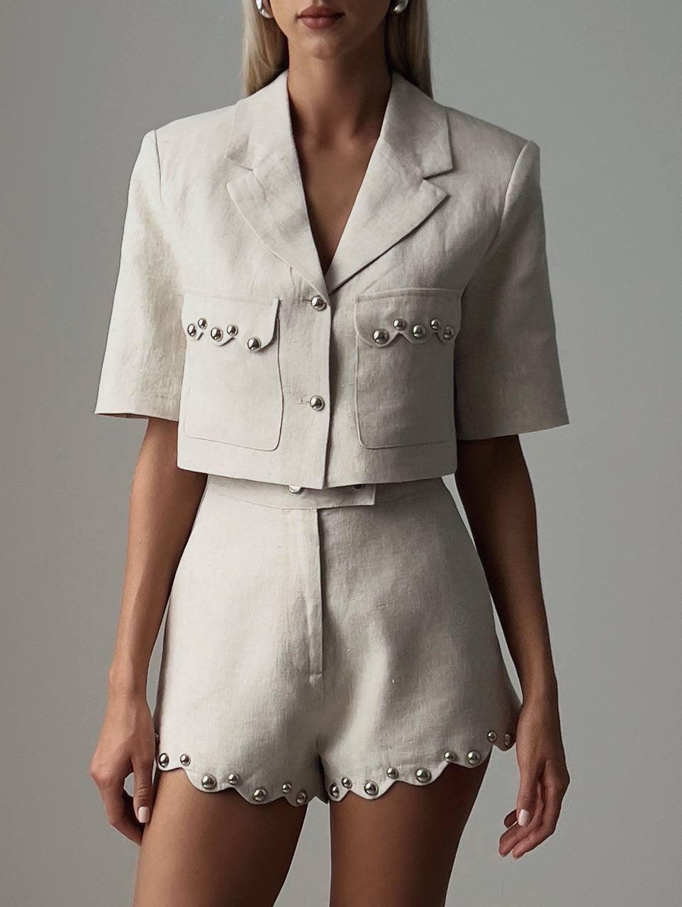 Elegant Beige Short Suit - Maelle Paris