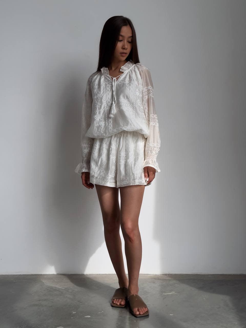 Elegant White Lace Embroidered Suit - Maelle Paris