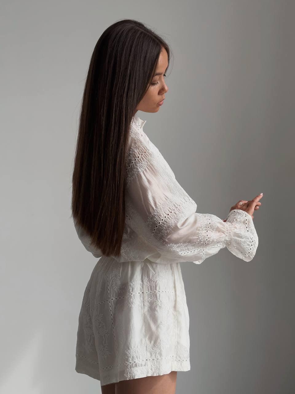 Elegant White Lace Embroidered Suit - Maelle Paris